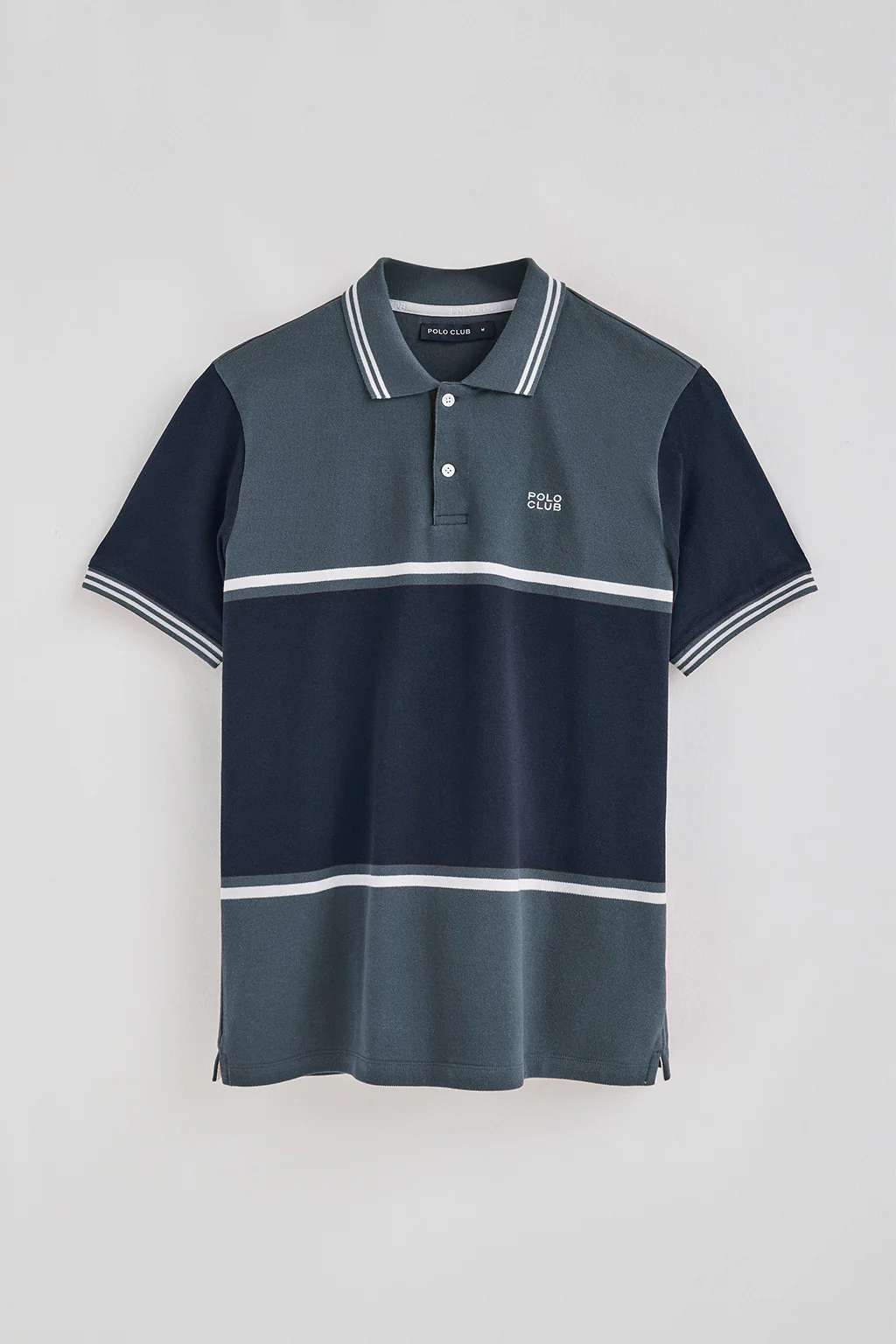 Denim-blue polo shirt Veil in bi-coloured pique with embroidered detail - Image 5