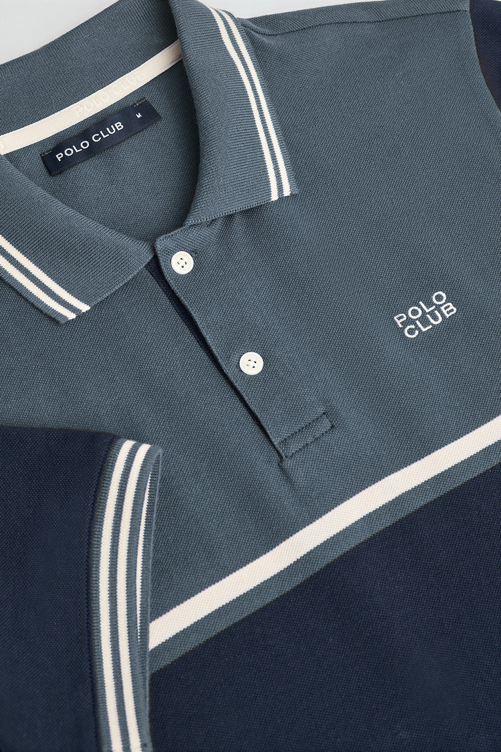 Denim-blue polo shirt Veil in bi-coloured pique with embroidered detail - Image 6
