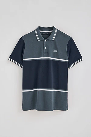 Denim-blue polo shirt Veil in bi-coloured pique with embroidered detail - Image 8