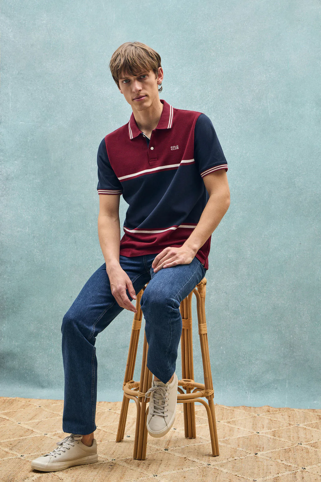 Maroon polo shirt Veil in bi-coloured pique with embroidered detail - Image 10