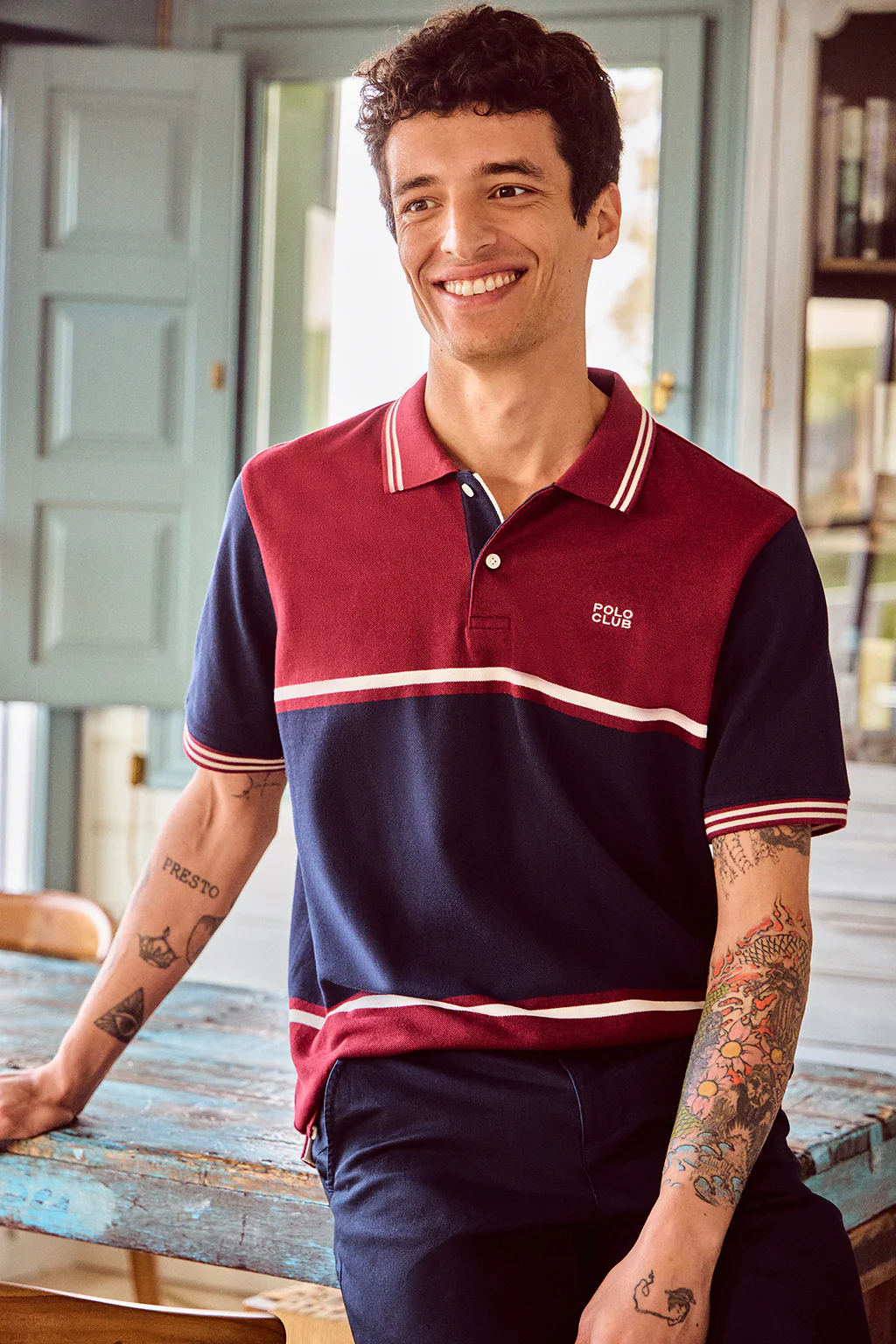Maroon polo shirt Veil in bi-coloured pique with embroidered detail - Image 11