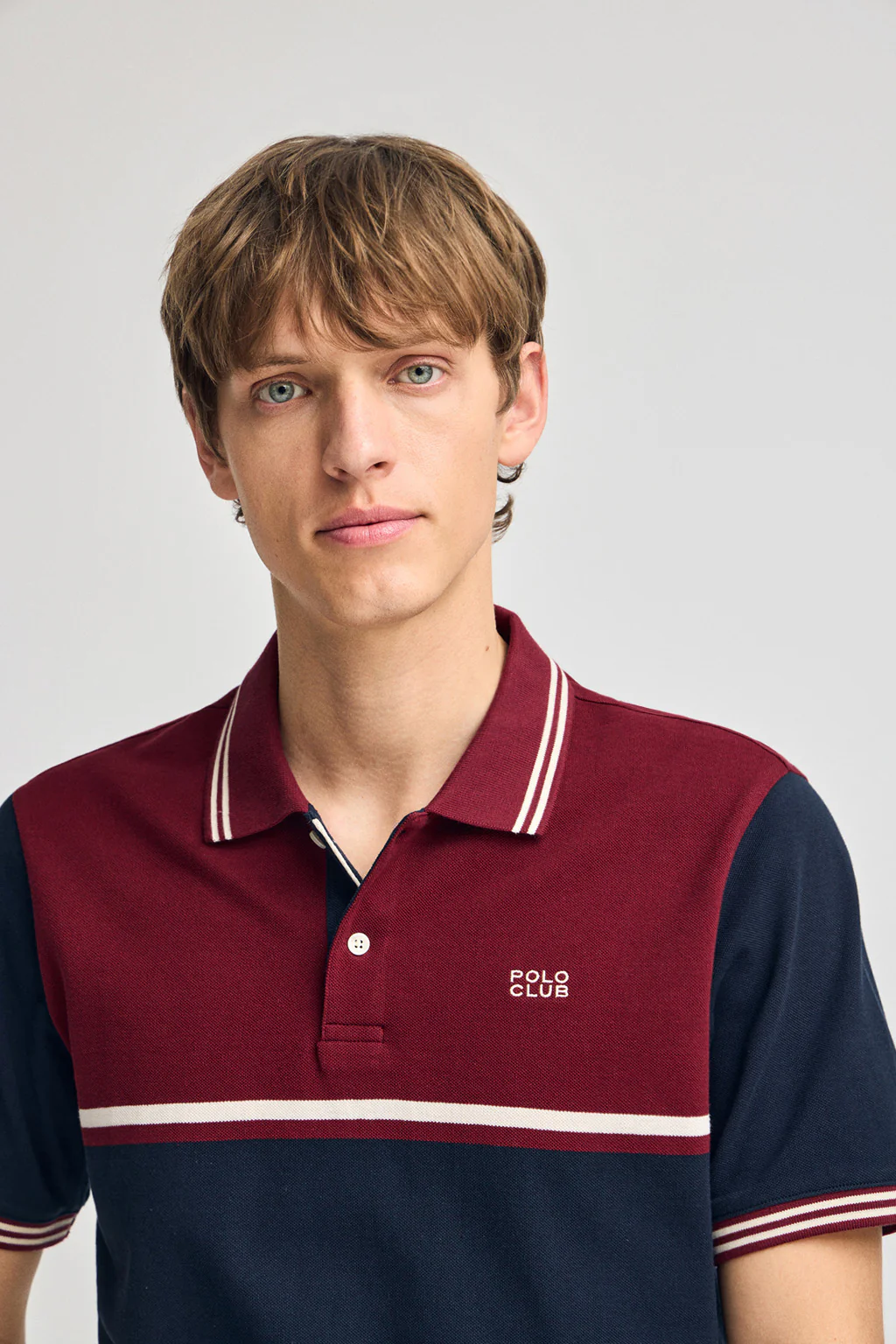 Maroon polo shirt Veil in bi-coloured pique with embroidered detail - Image 3