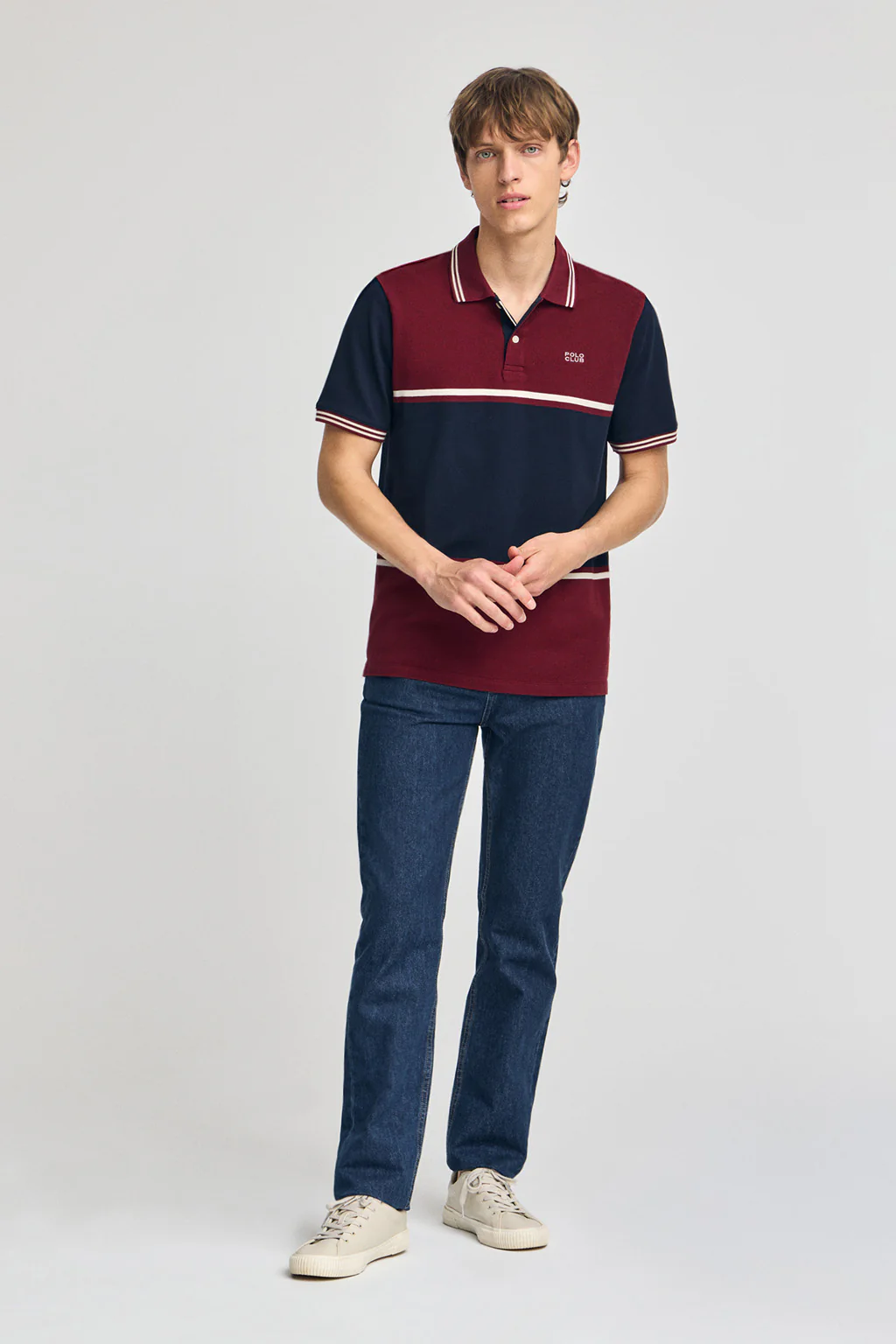 Maroon polo shirt Veil in bi-coloured pique with embroidered detail - Image 4