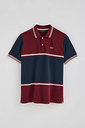 Maroon polo shirt Veil in bi-coloured pique with embroidered detail - Image 8