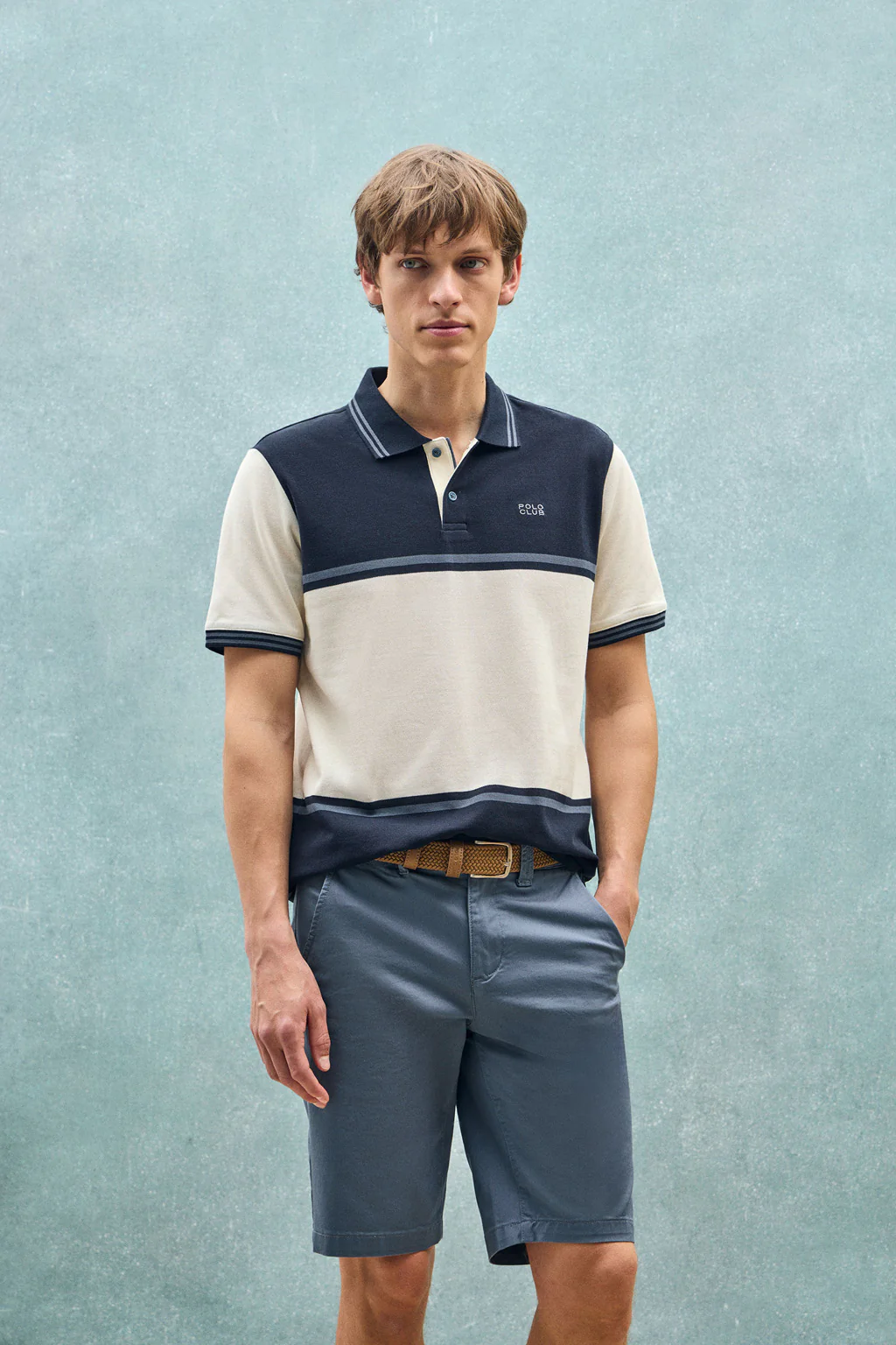 Navy-blue polo shirt Veil in bi-coloured pique with embroidered detail - Image 3