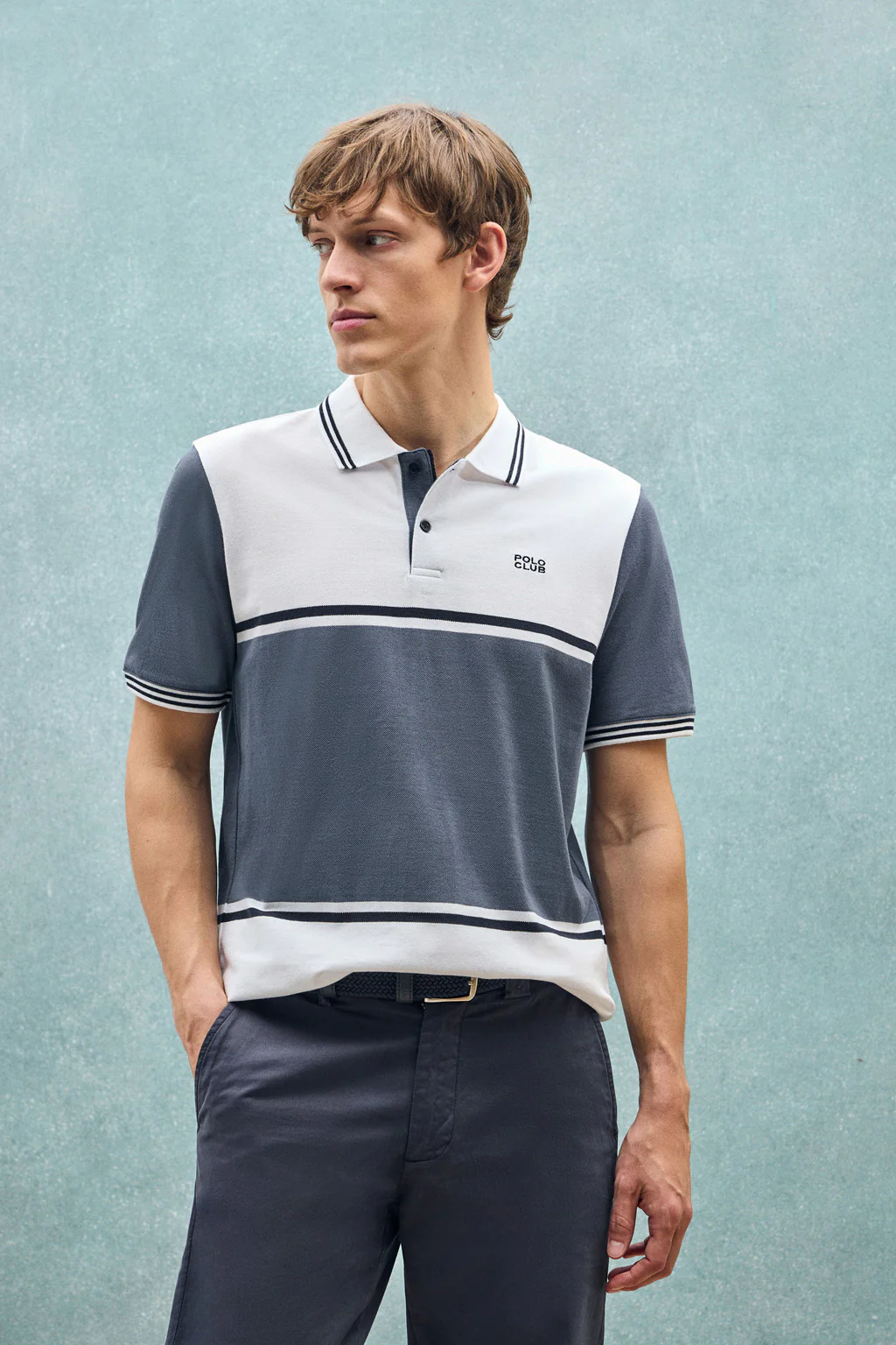 White polo shirt Veil in bi-coloured pique with embroidered detail
