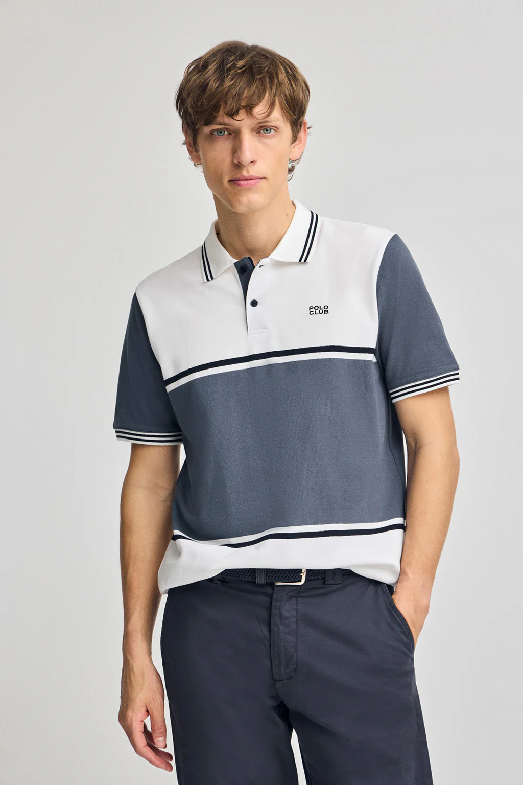 White polo shirt Veil in bi-coloured pique with embroidered detail - Image 2