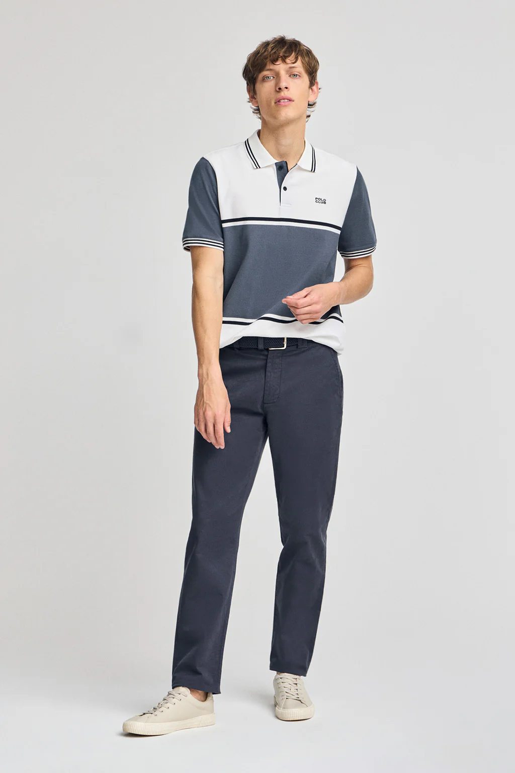 White polo shirt Veil in bi-coloured pique with embroidered detail - Image 4