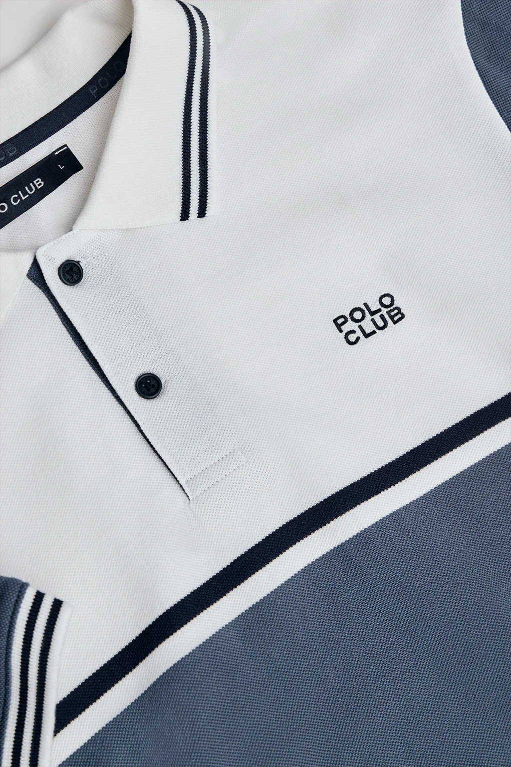 White polo shirt Veil in bi-coloured pique with embroidered detail - Image 7