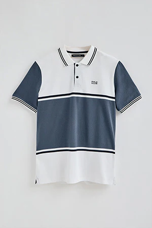 White polo shirt Veil in bi-coloured pique with embroidered detail - Image 9