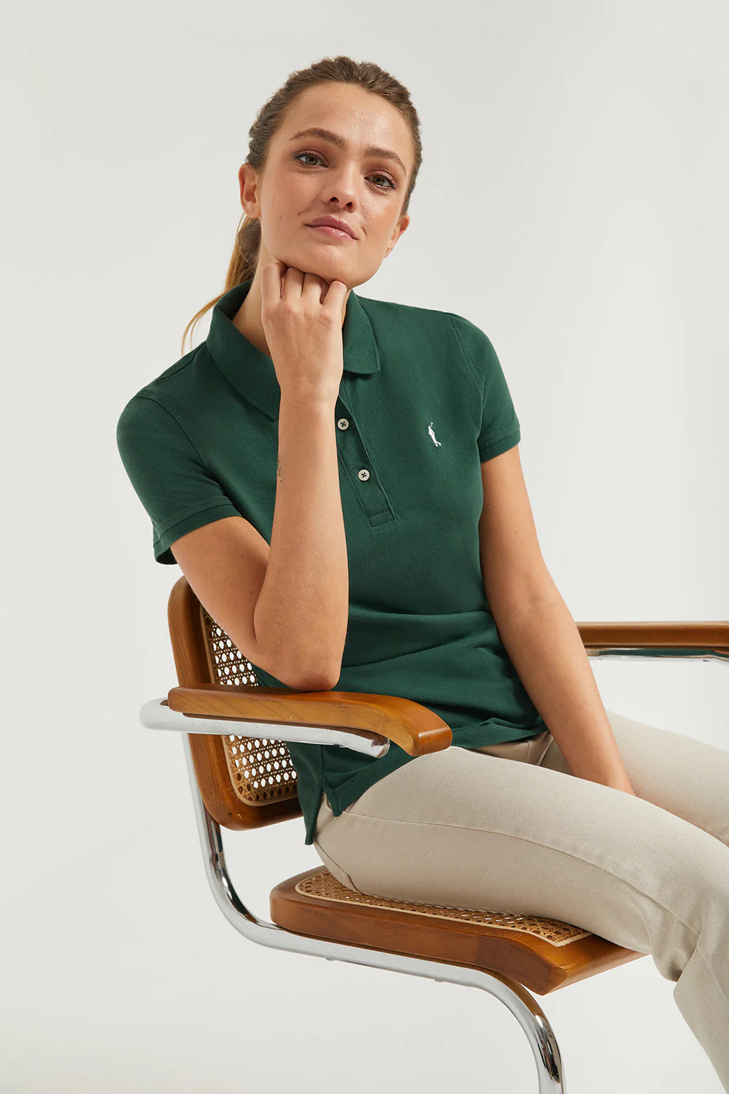 Bottle-green short-sleeve pique polo shirt with Rigby Go logo