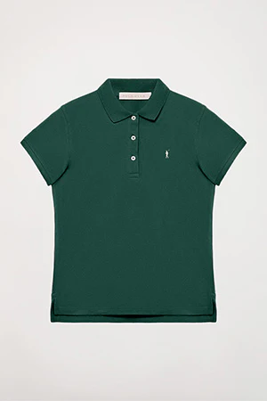 Bottle-green short-sleeve pique polo shirt with Rigby Go logo - Image 11