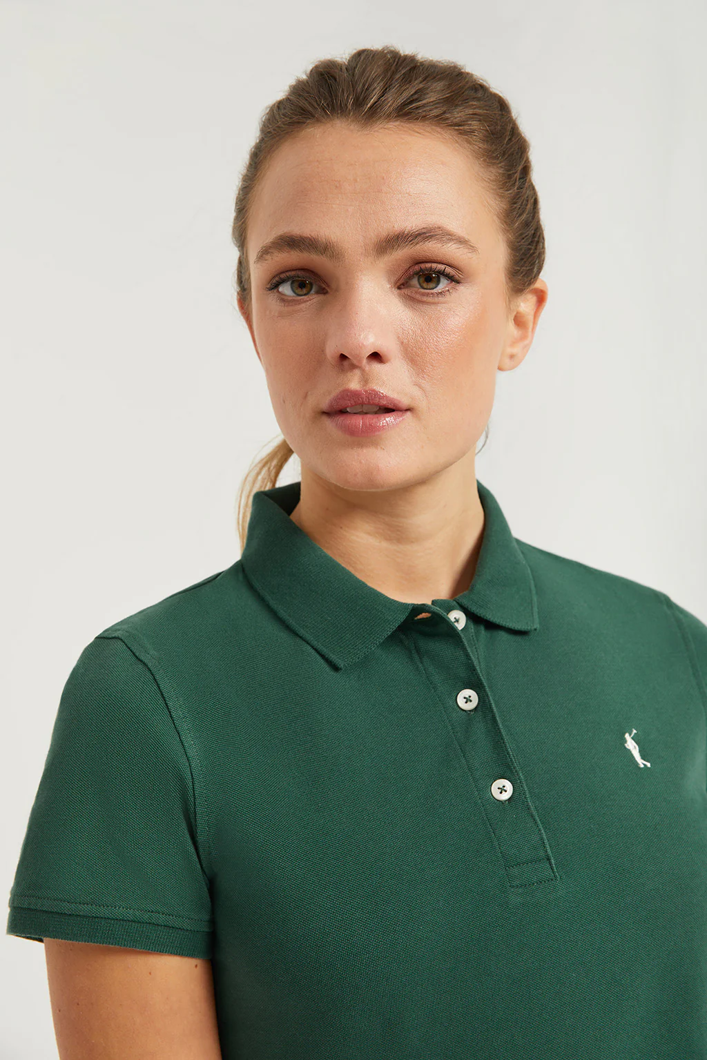Bottle-green short-sleeve pique polo shirt with Rigby Go logo - Image 2