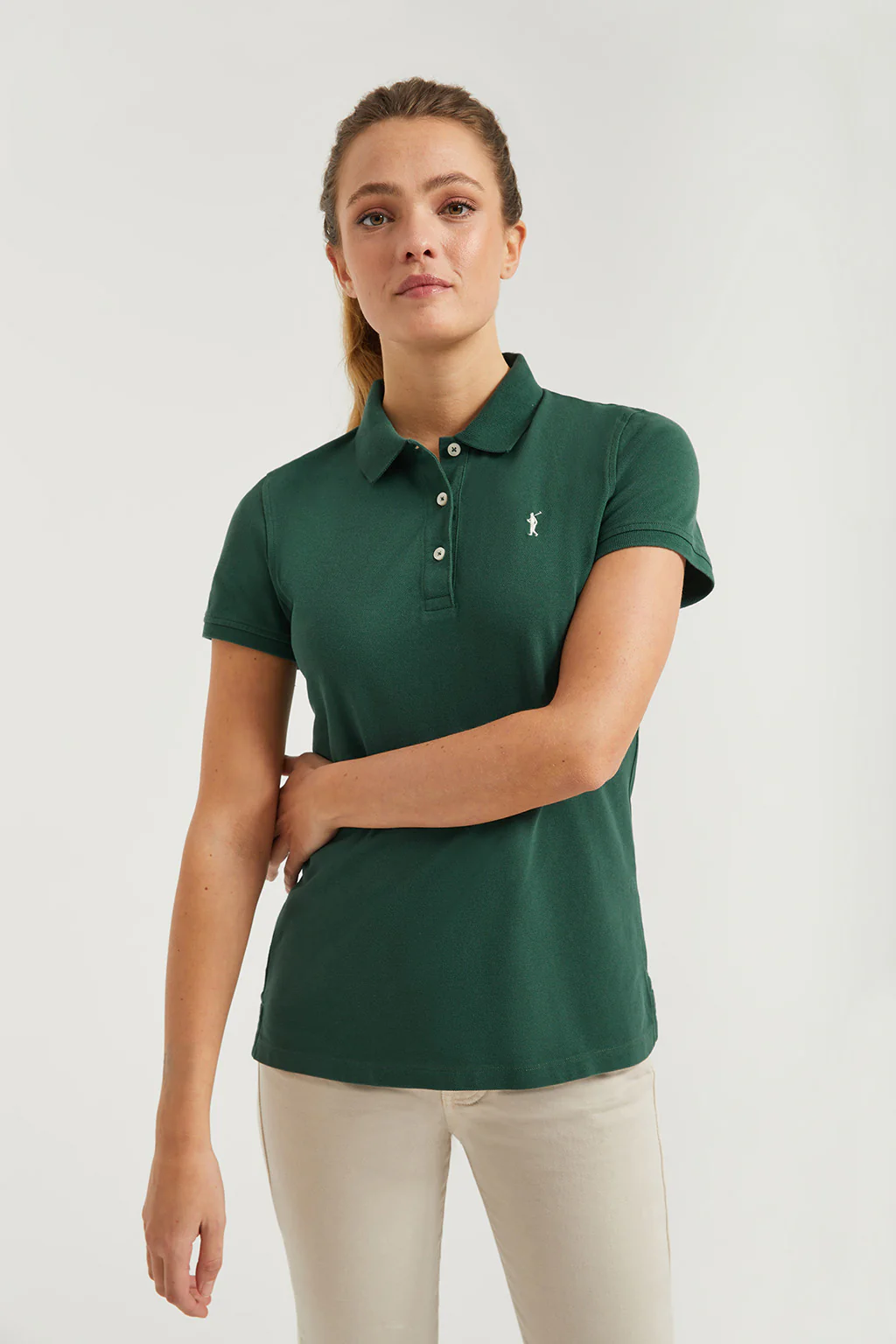 Bottle-green short-sleeve pique polo shirt with Rigby Go logo - Image 4