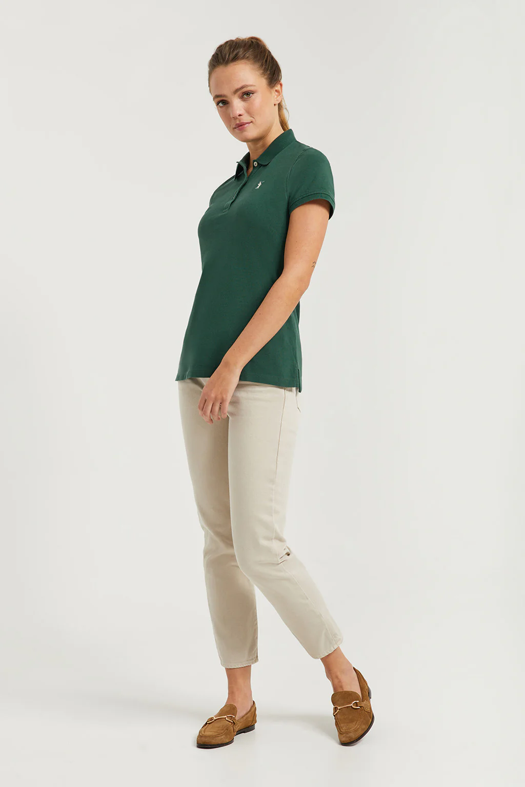 Bottle-green short-sleeve pique polo shirt with Rigby Go logo - Image 5