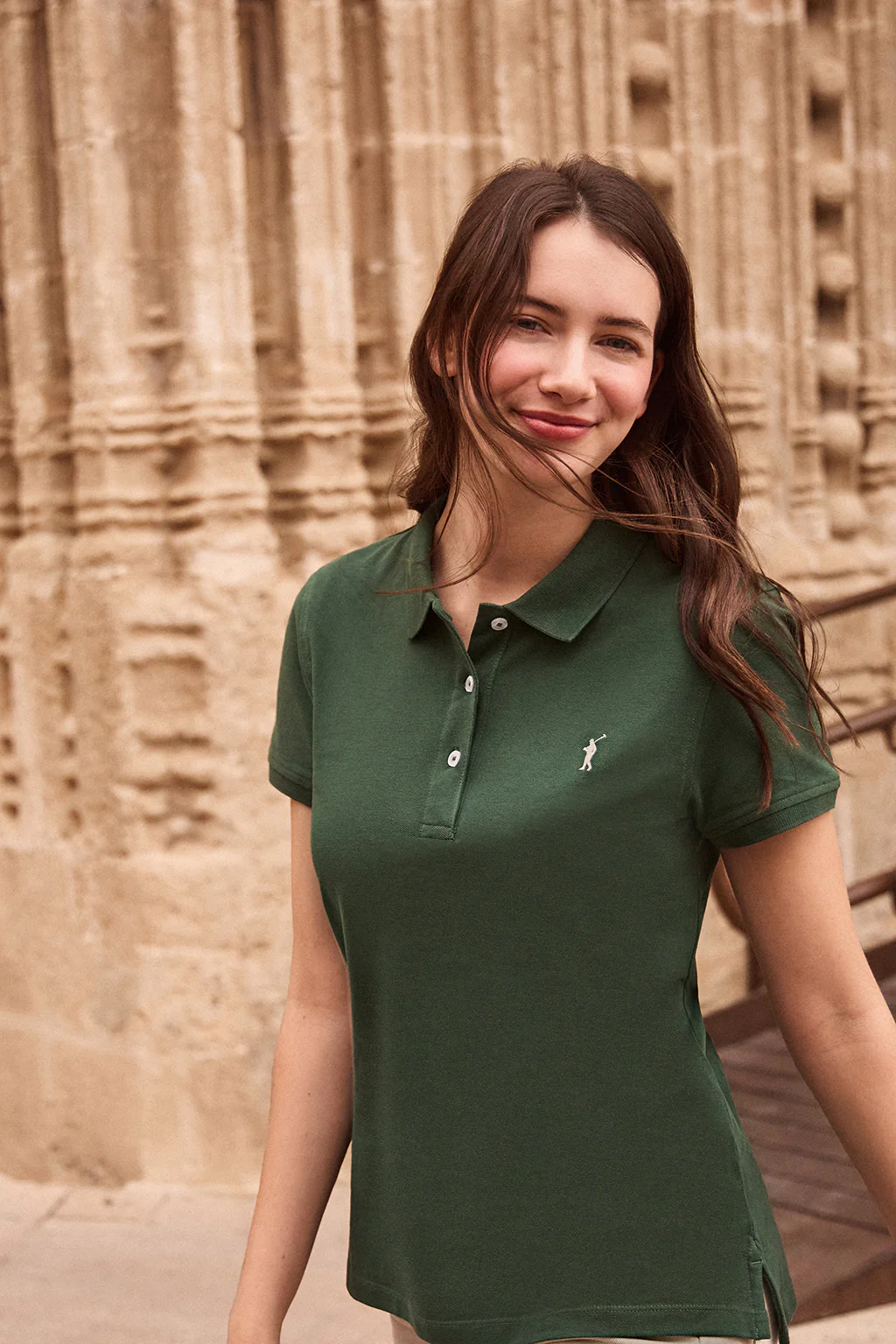 Bottle-green short-sleeve pique polo shirt with Rigby Go logo - Image 8