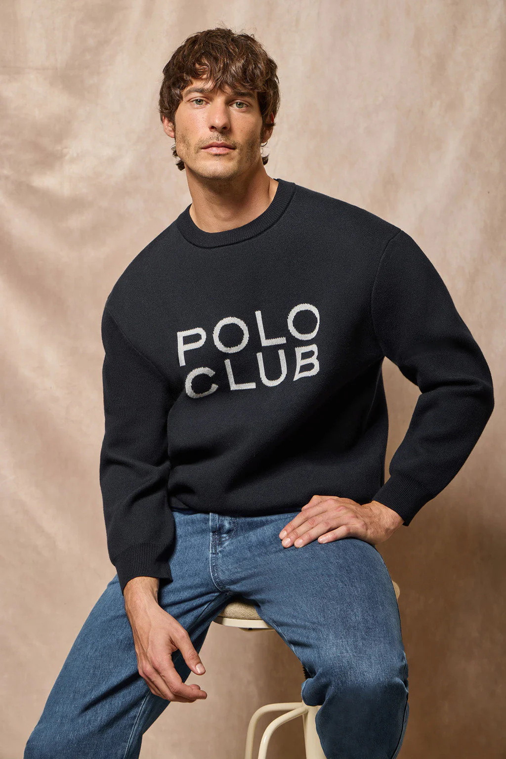 Navy-blue knit jumper Axel with Polo Club logo on the chest