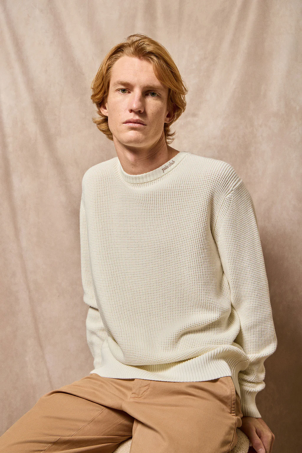 Beige round-neck knit jumper Biel with Polo Club embroidered detail - Image 2