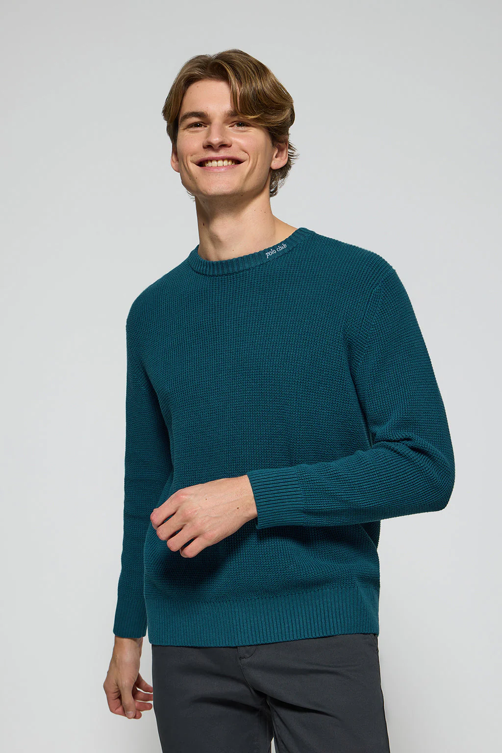 Blue round-neck knit jumper Biel with Polo Club embroidered detail