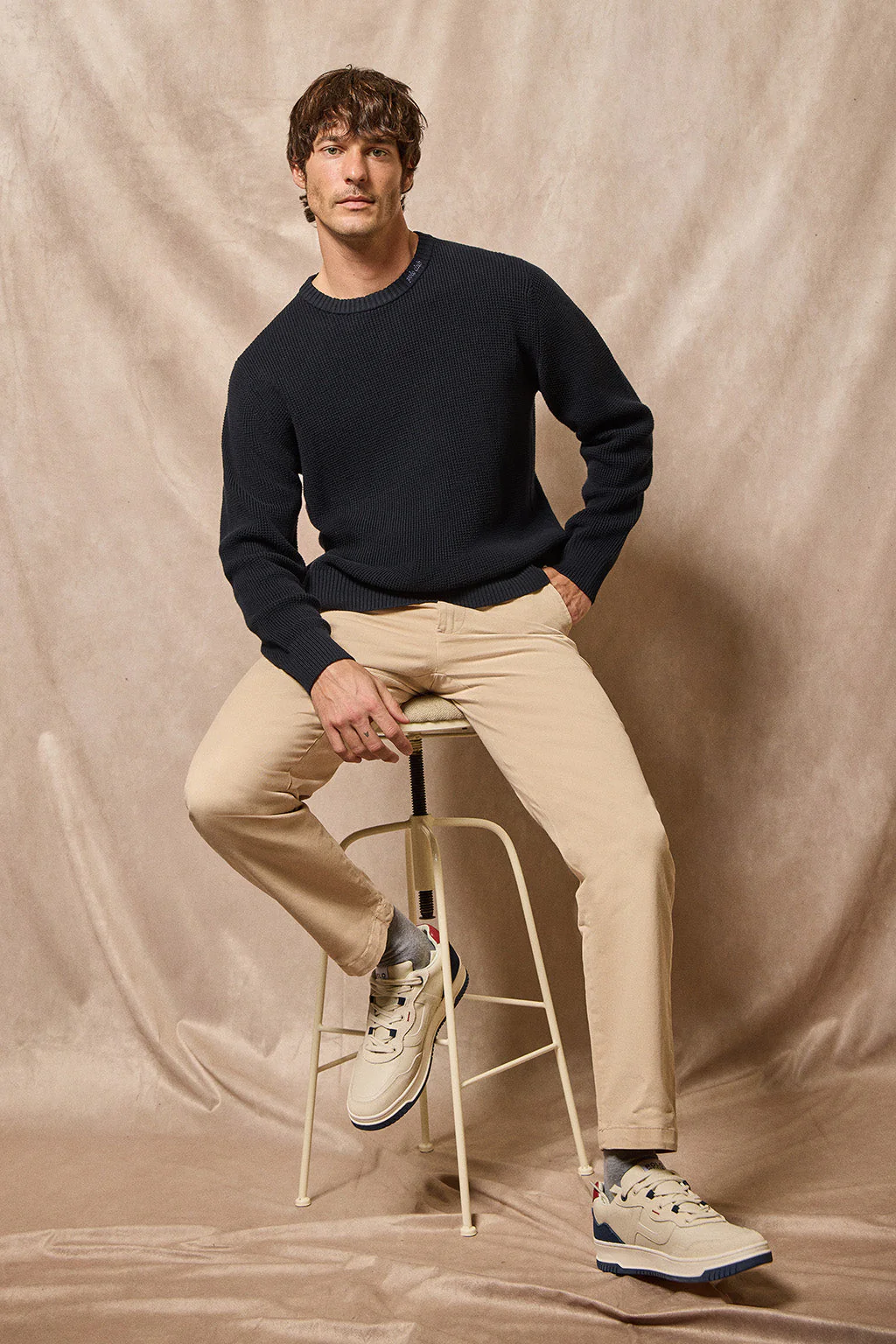 Navy-blue round-neck knit jumper Biel with Polo Club embroidered detail