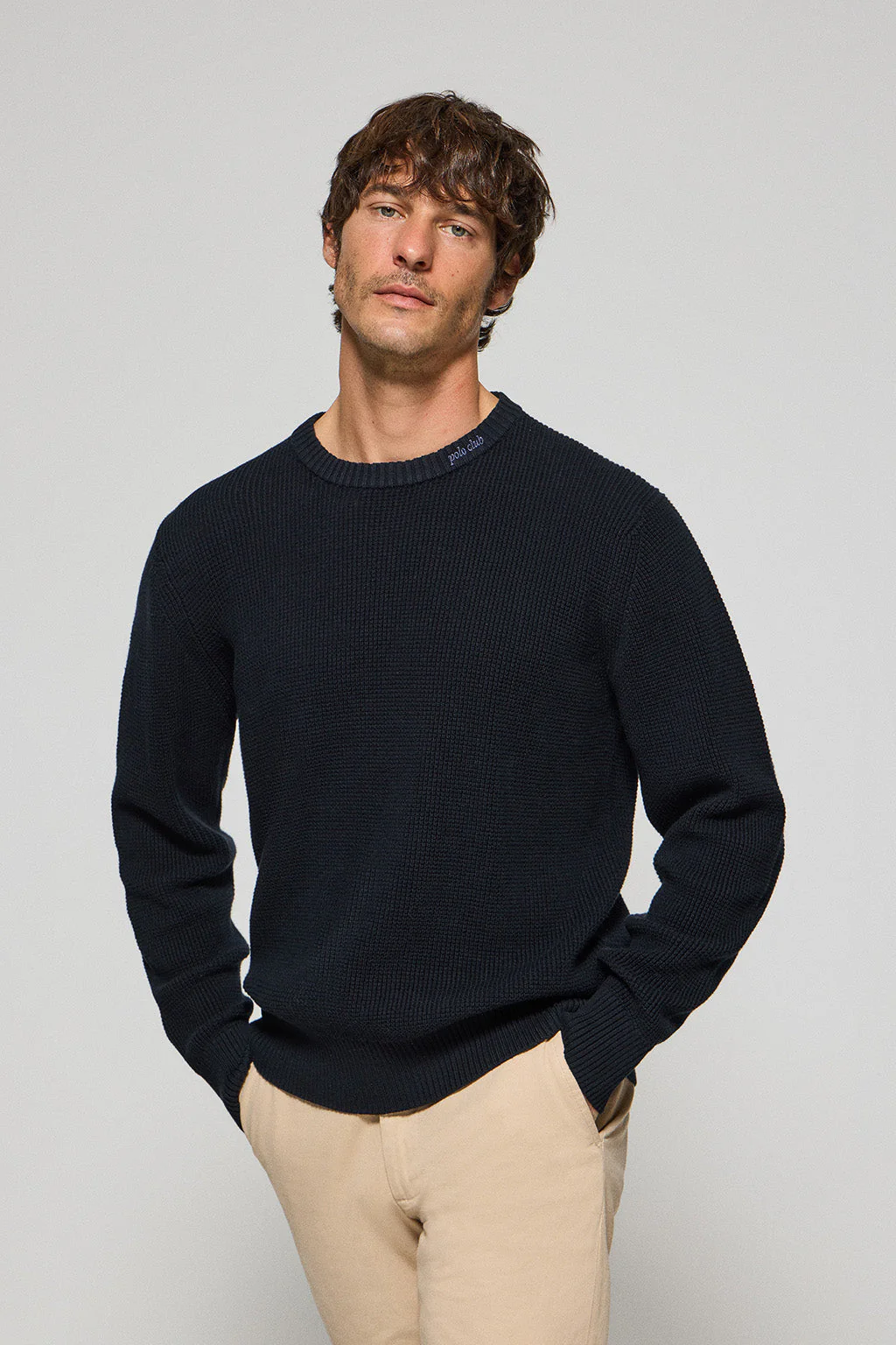 Navy-blue round-neck knit jumper Biel with Polo Club embroidered detail - Image 2