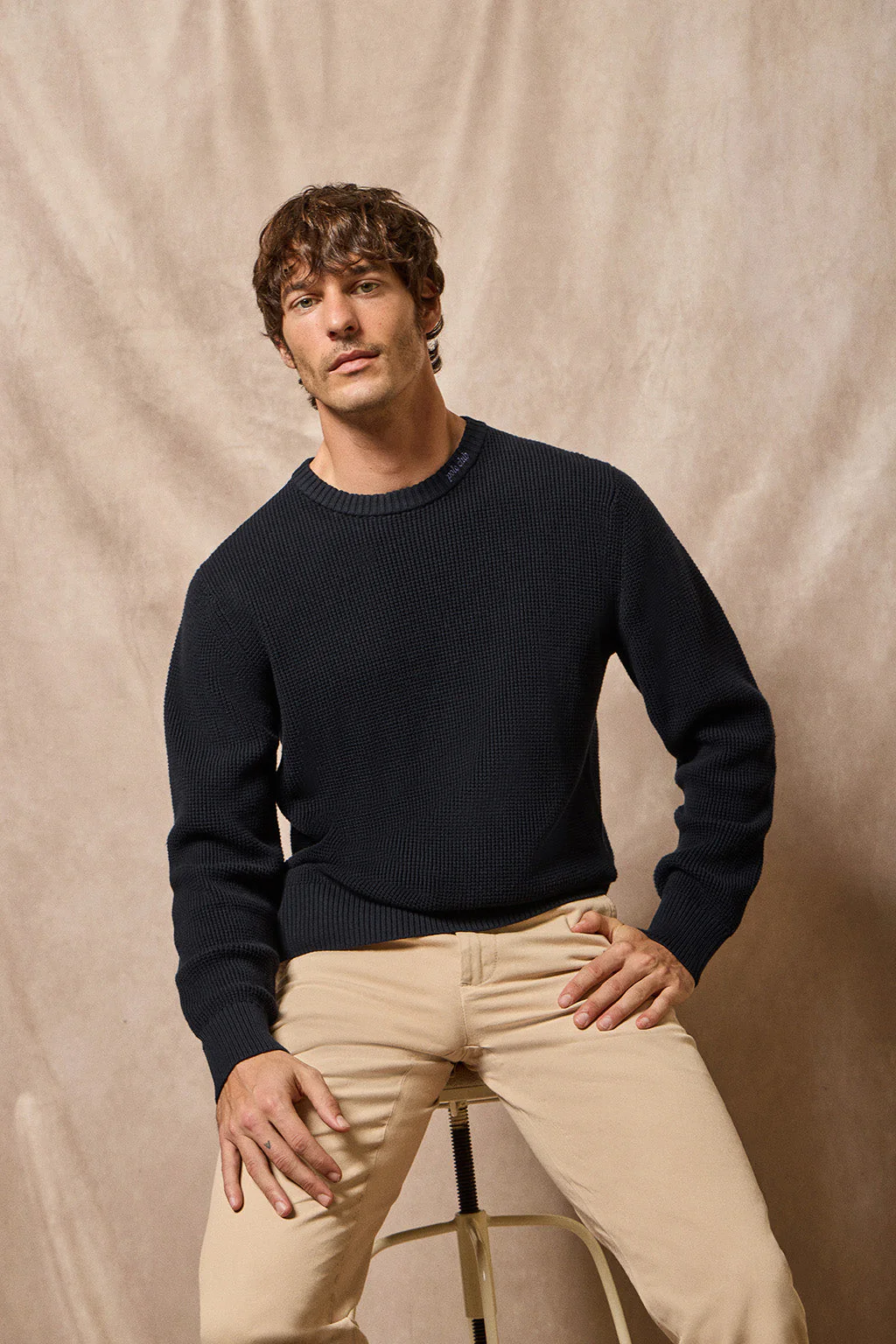 Navy-blue round-neck knit jumper Biel with Polo Club embroidered detail - Image 5