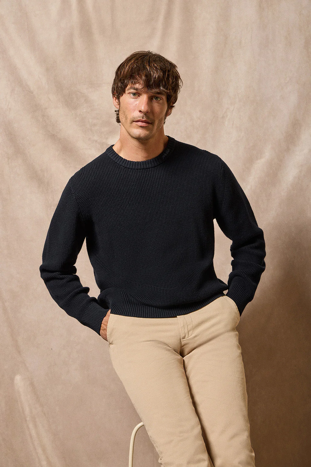 Navy-blue round-neck knit jumper Biel with Polo Club embroidered detail - Image 6