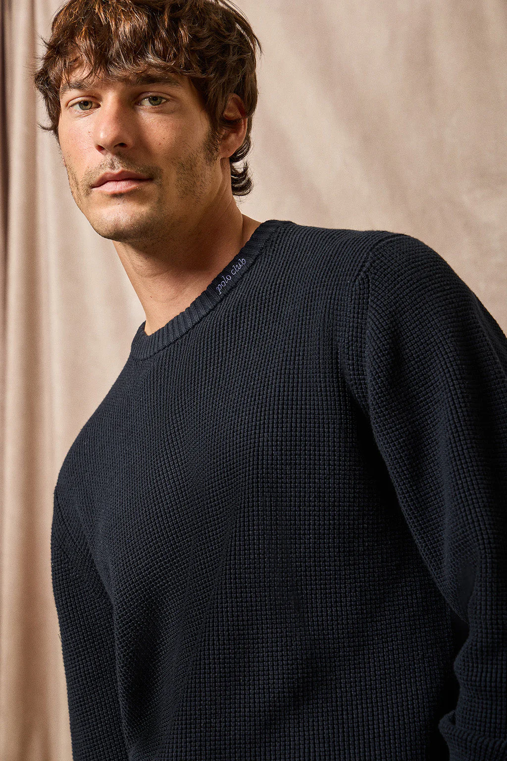 Navy-blue round-neck knit jumper Biel with Polo Club embroidered detail - Image 7