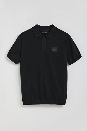 Black short-sleeve knitted polo shirt with Polo Club logo - Image 11