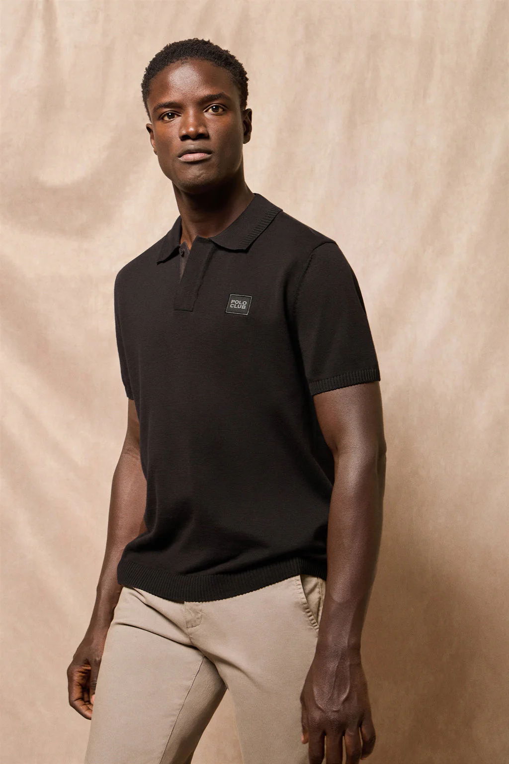 Black short-sleeve knitted polo shirt with Polo Club logo - Image 5
