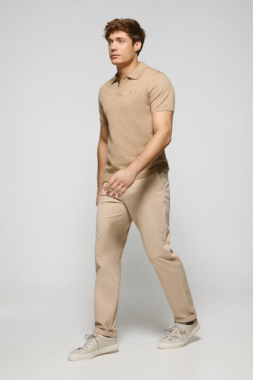 Caramel short-sleeve knitted polo shirt with Polo Club logo - Image 3