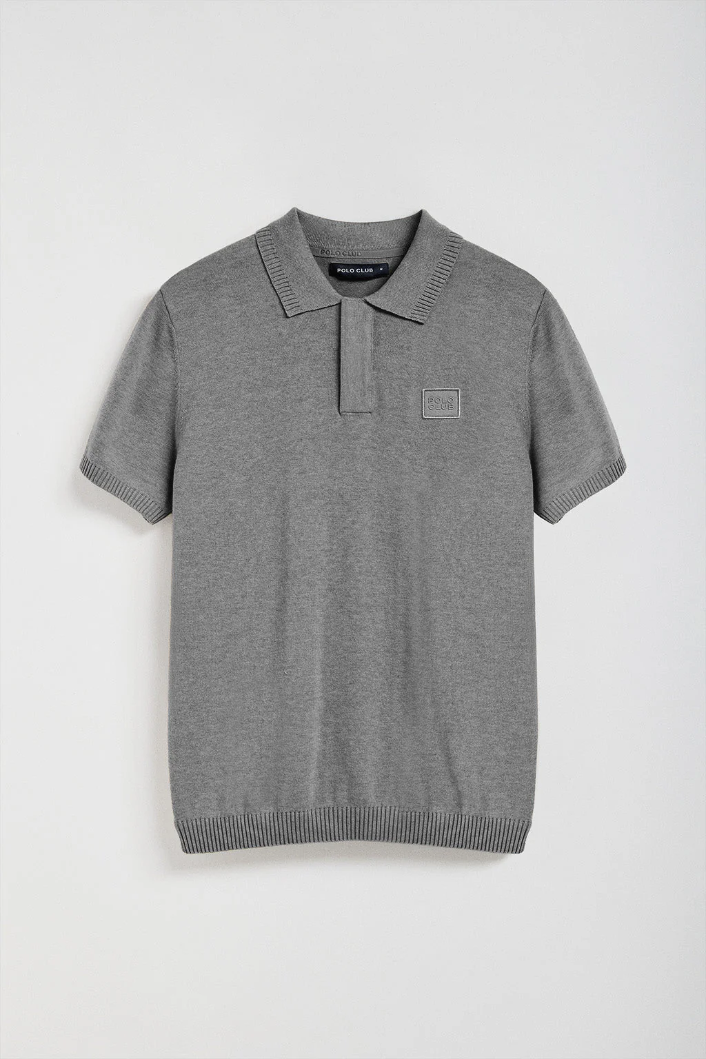Grey-marl short-sleeve knitted polo shirt with Polo Club logo - Image 12