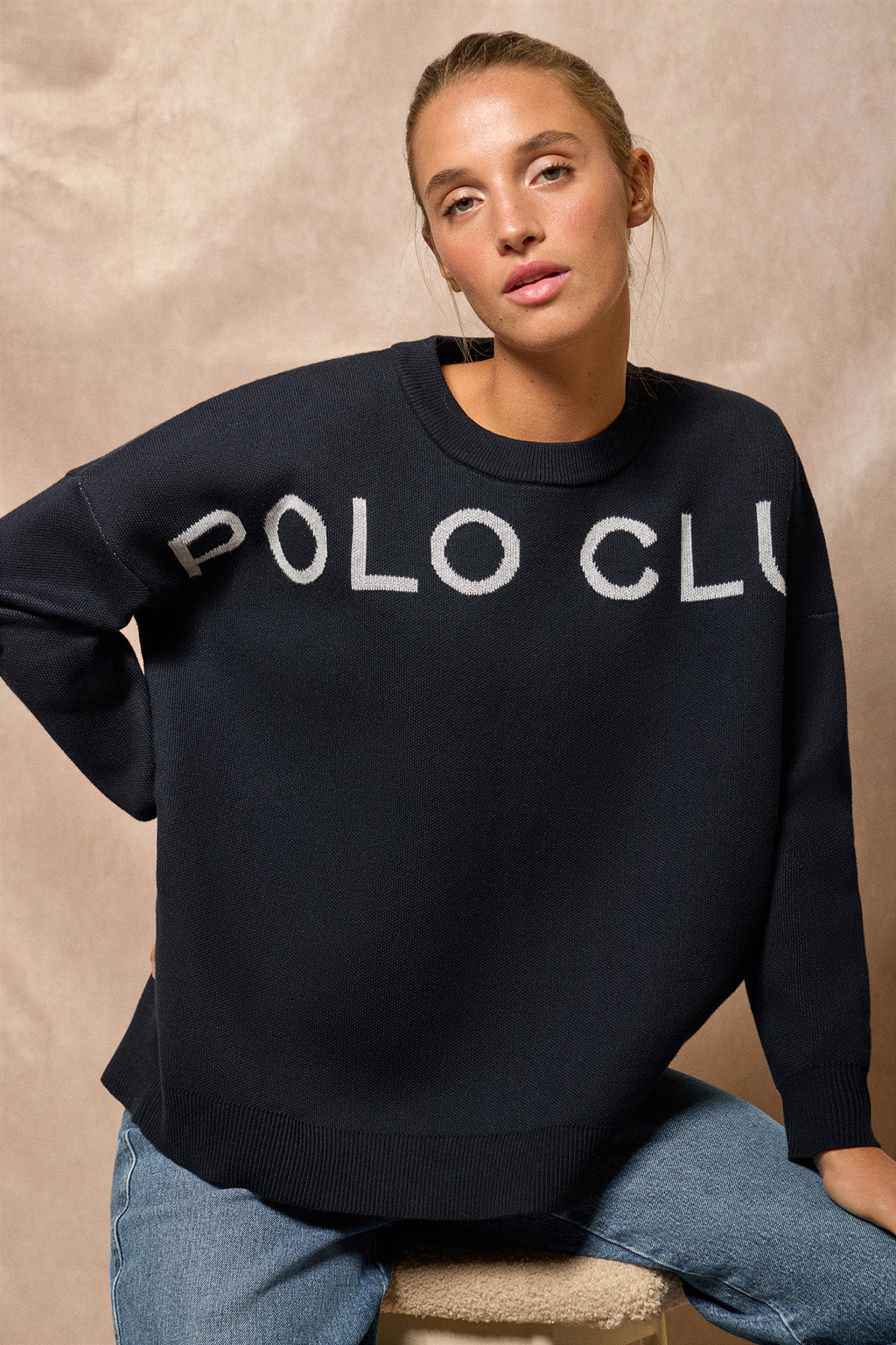 Navy-blue knit jumper Gia with Polo Club logo