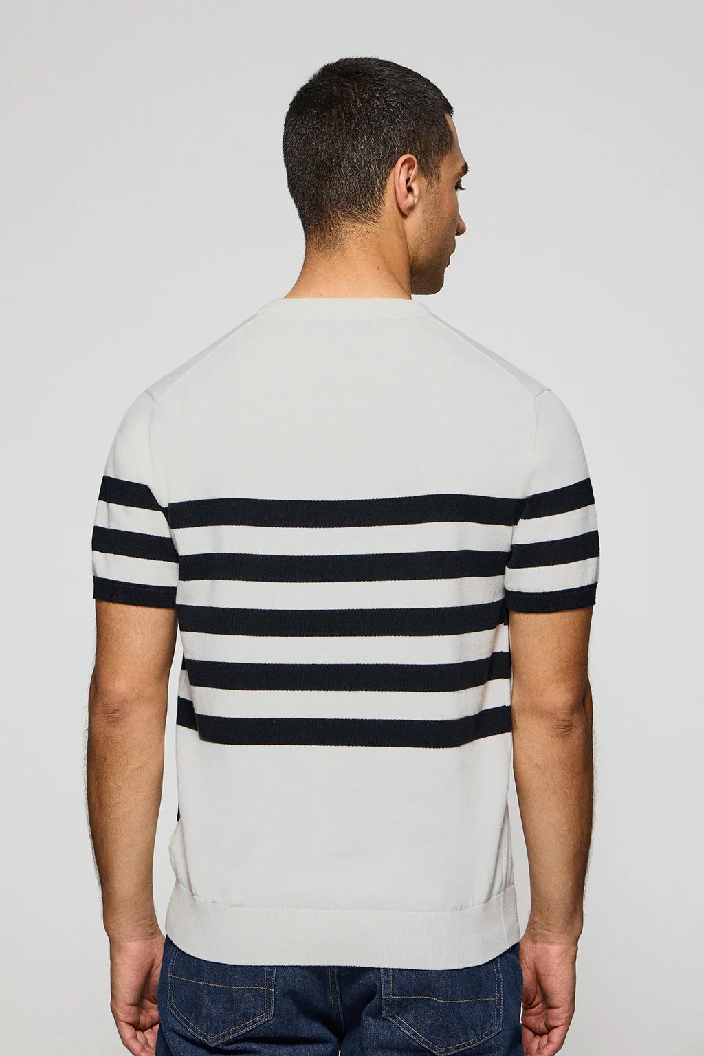 Beige short-sleeve striped jumper with nautical patch - Image 2