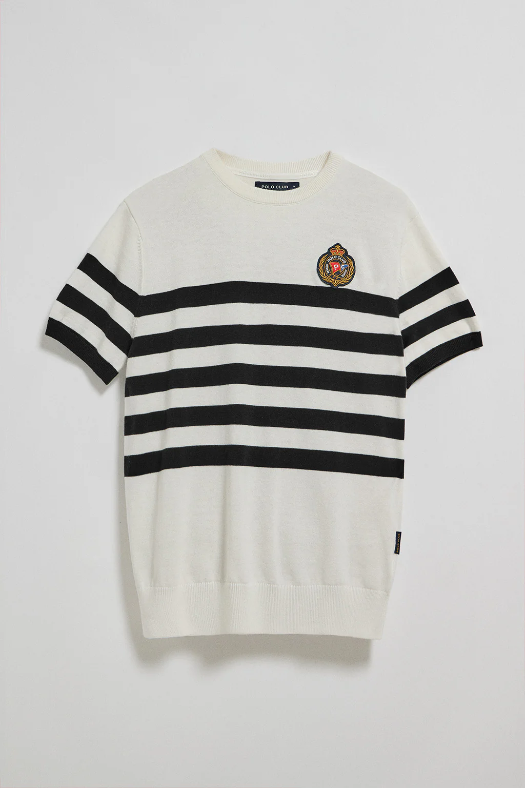 Beige short-sleeve striped jumper with nautical patch - Image 5