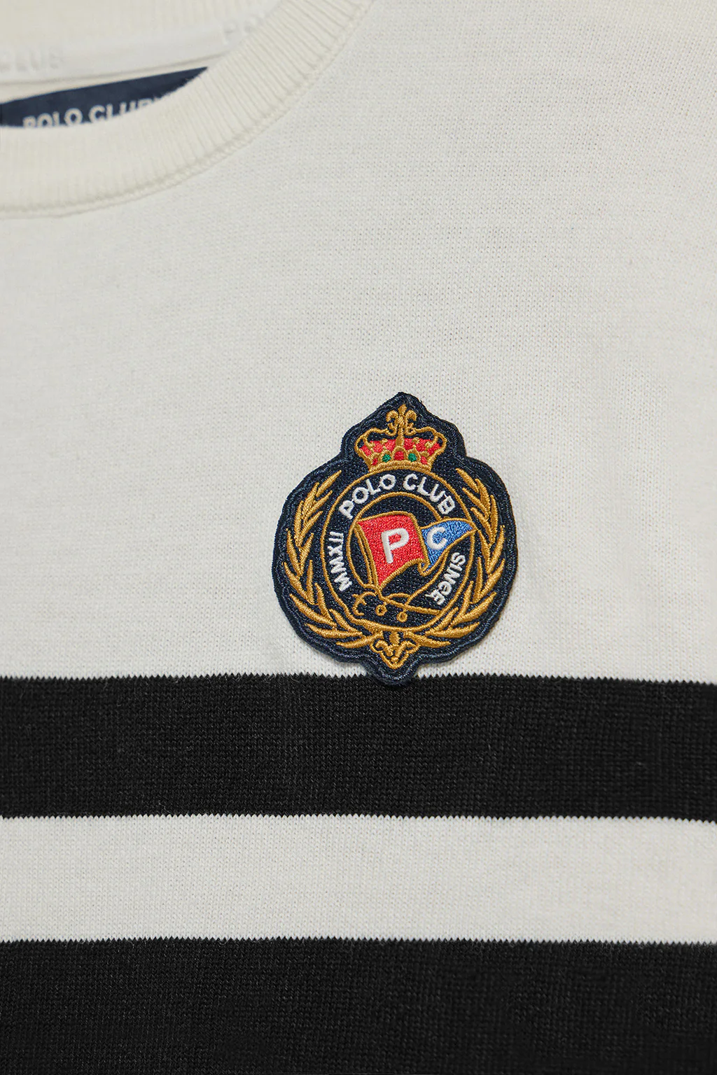 Beige short-sleeve striped jumper with nautical patch - Image 7