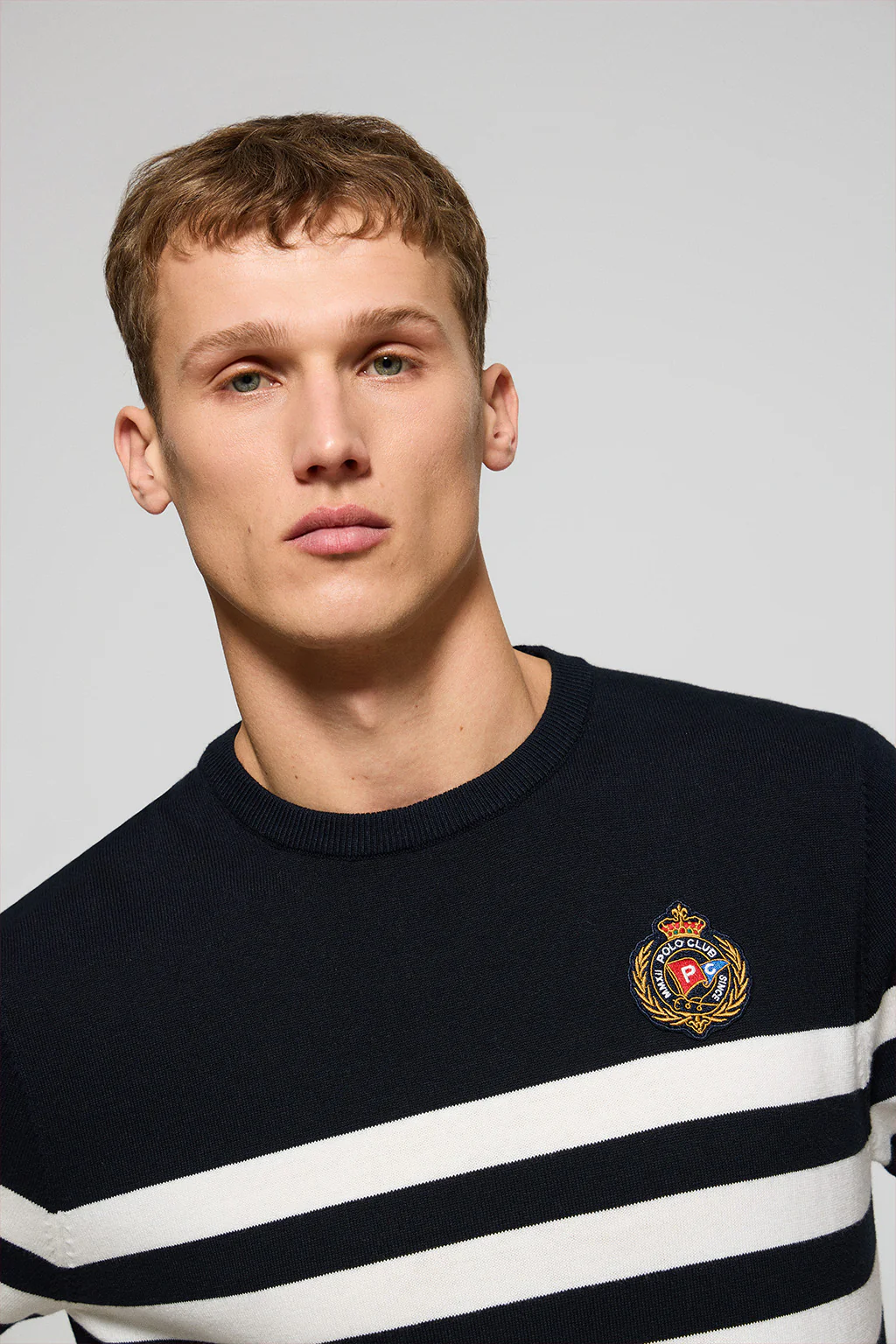Navy-blue short-sleeve striped jumper with nautical patch - Image 3