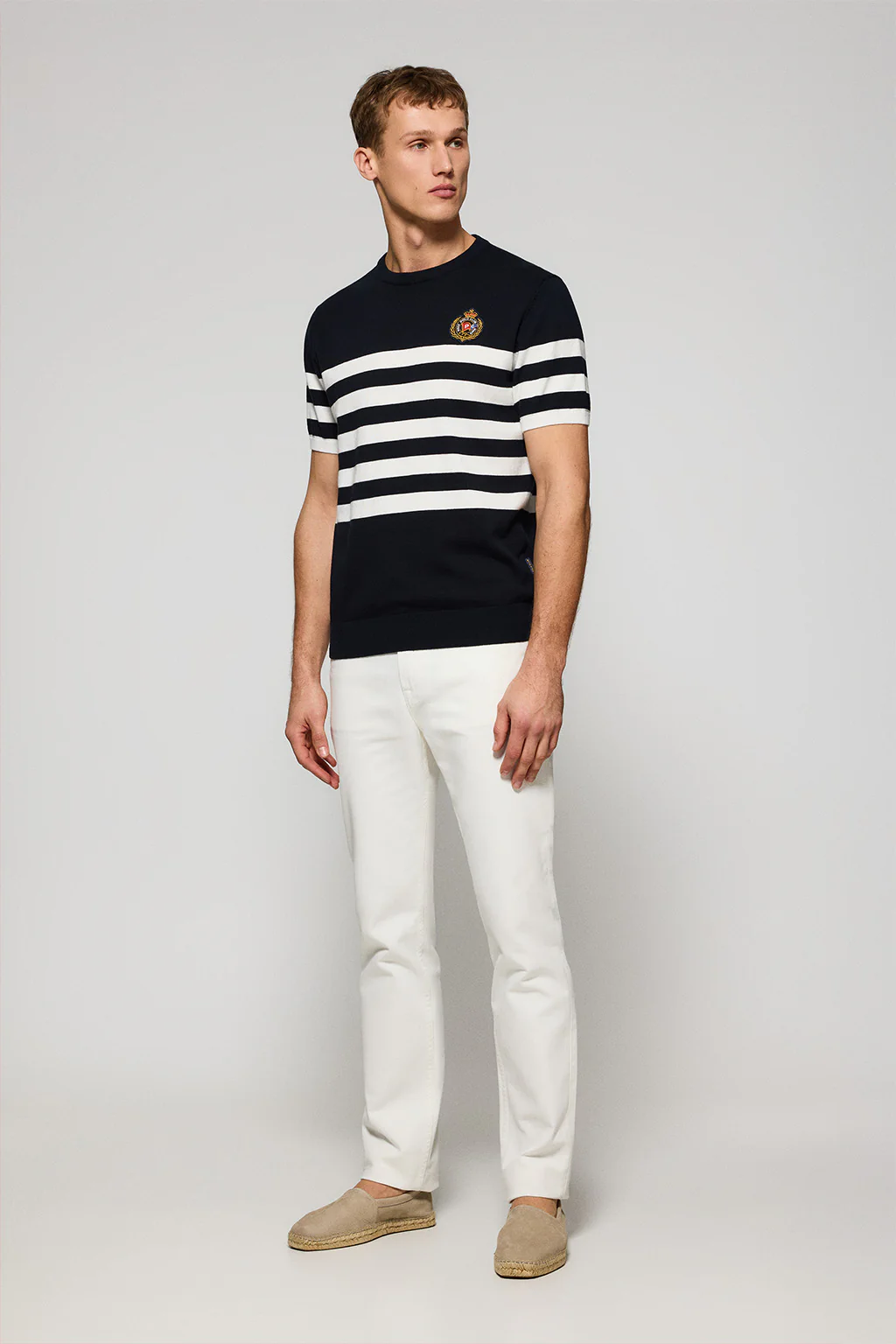 Navy-blue short-sleeve striped jumper with nautical patch - Image 4