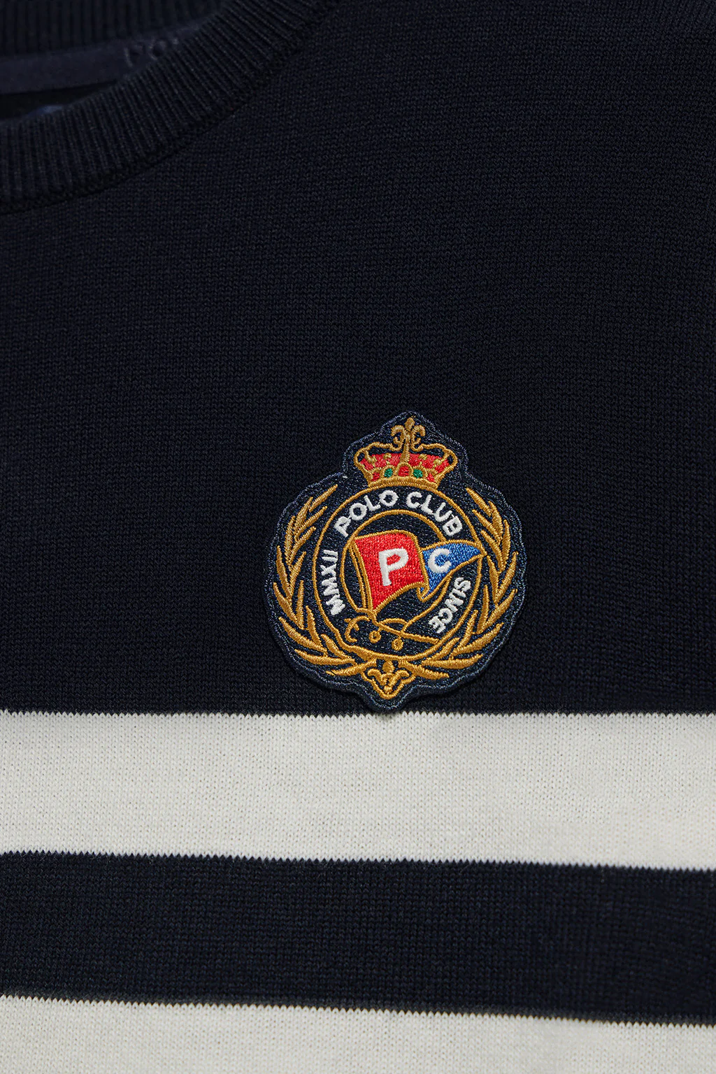 Navy-blue short-sleeve striped jumper with nautical patch - Image 7