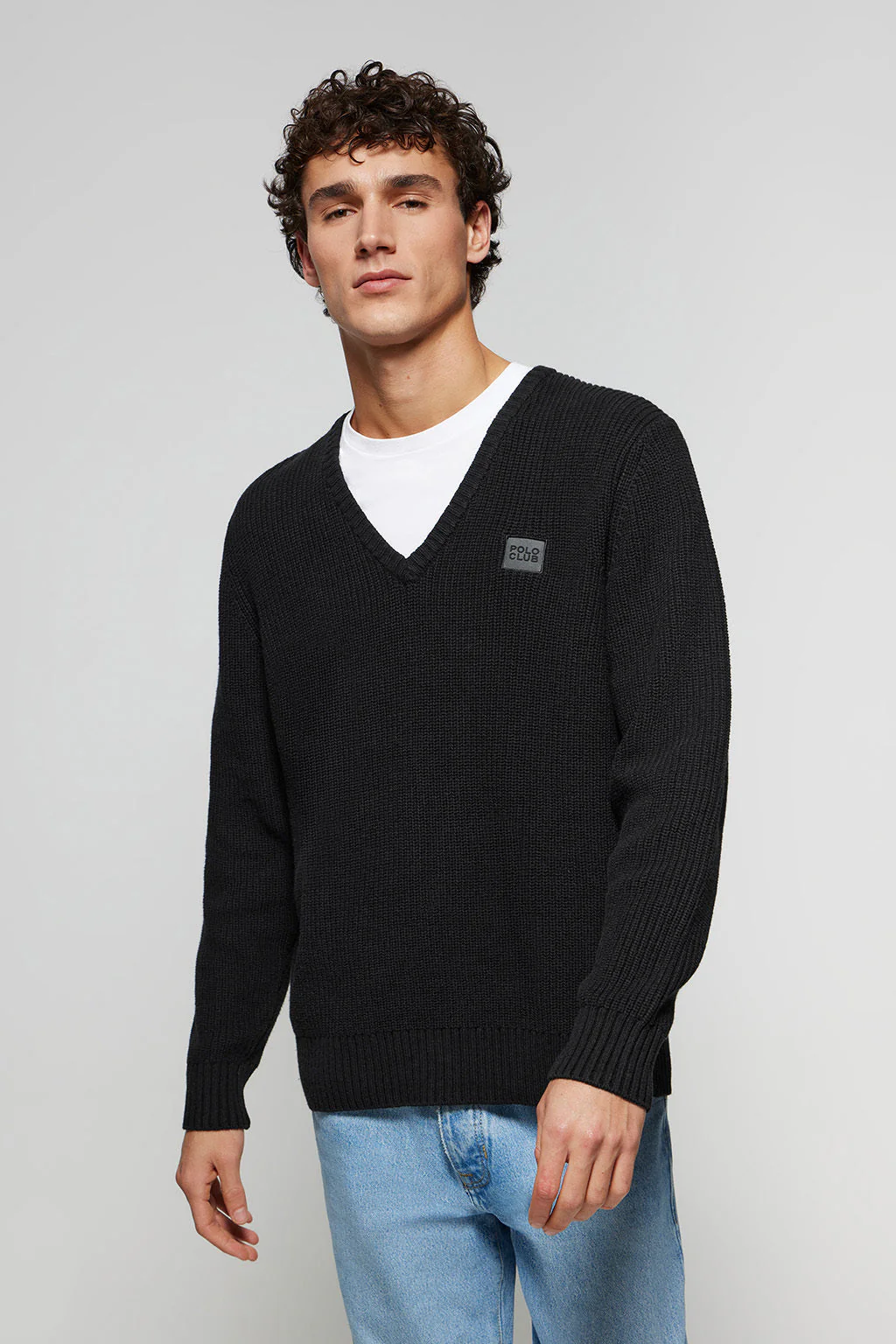 Black 9-gauge knit jumper with Polo Club detail - Image 2
