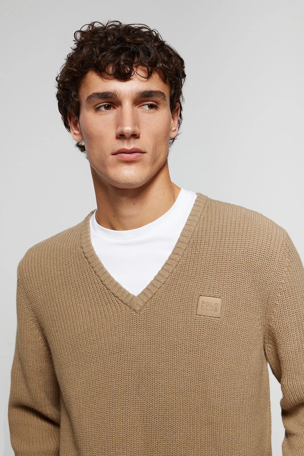 Brown 9-gauge knit jumper with Polo Club detail - Image 2