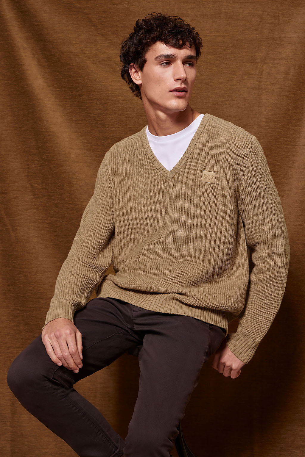 Brown 9-gauge knit jumper with Polo Club detail - Image 6