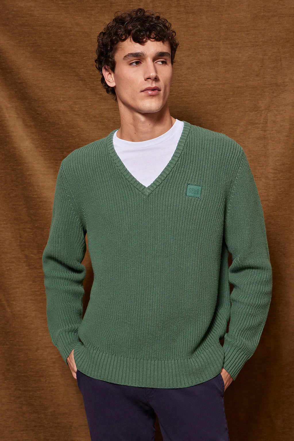 Green 9-gauge knit jumper with Polo Club detail