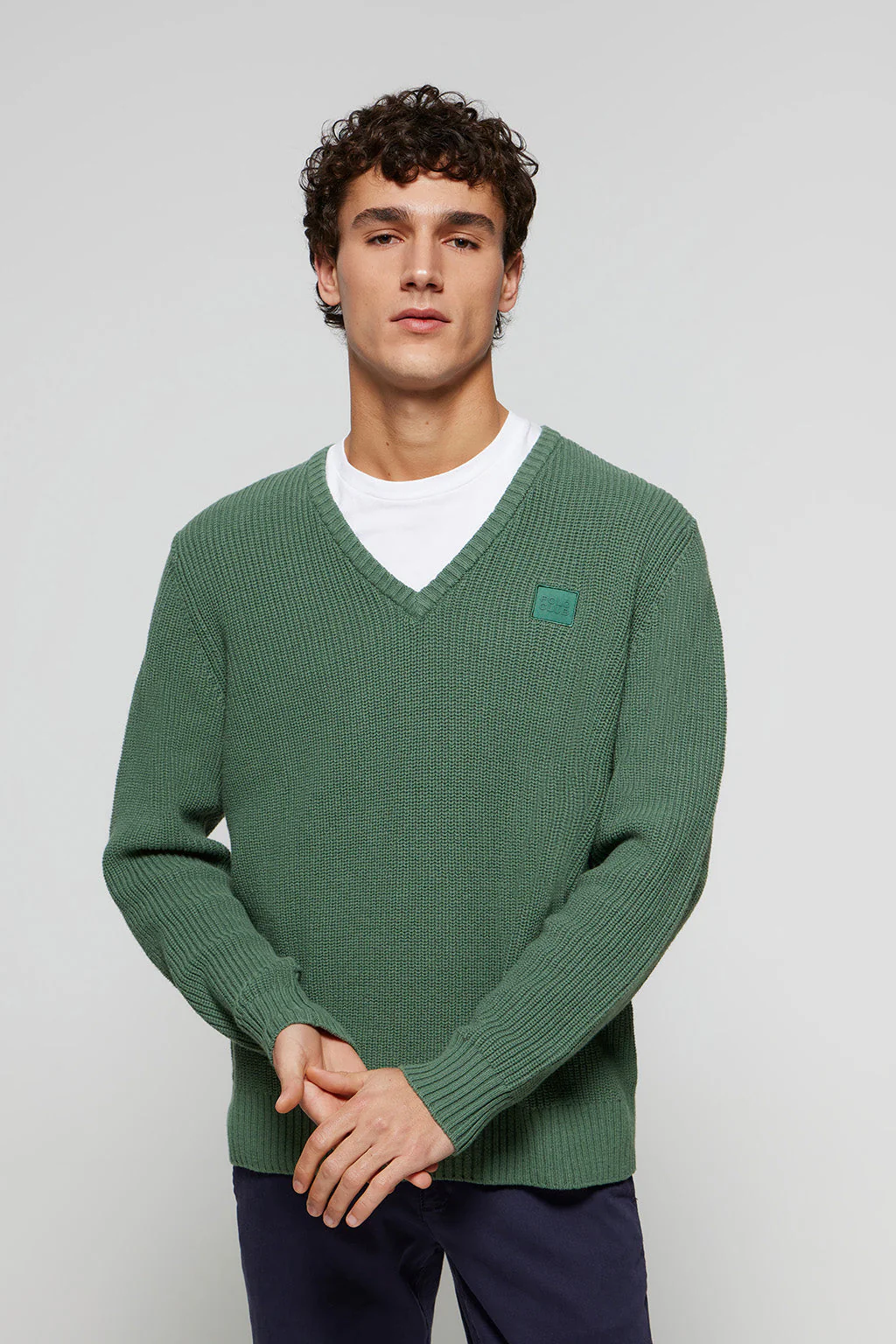 Green 9-gauge knit jumper with Polo Club detail - Image 2