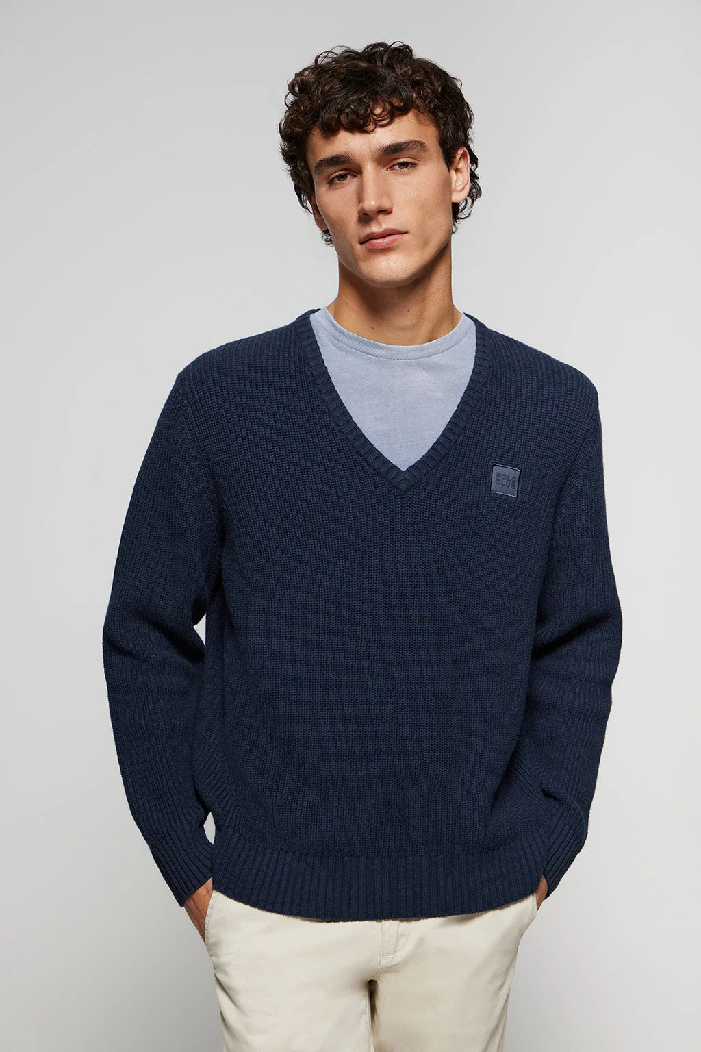 Navy-blue 9-gauge knit jumper with Polo Club detail - Image 2