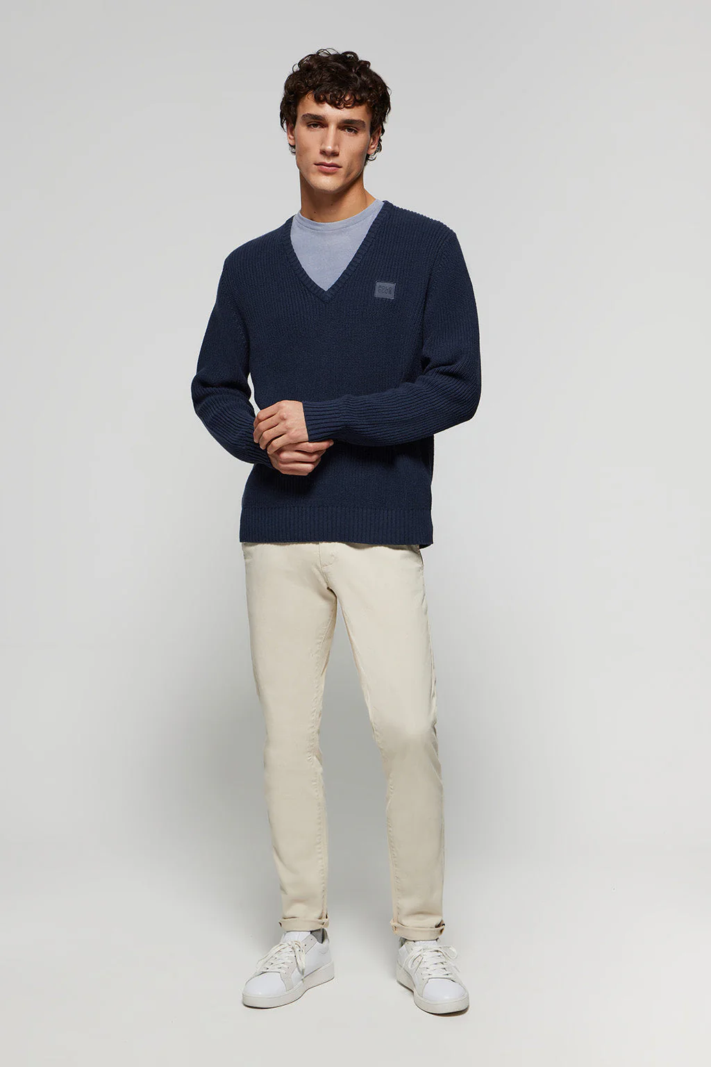 Navy-blue 9-gauge knit jumper with Polo Club detail - Image 3