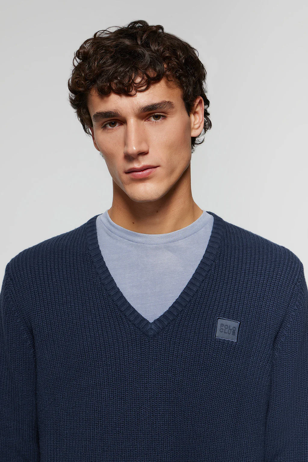 Navy-blue 9-gauge knit jumper with Polo Club detail - Image 4