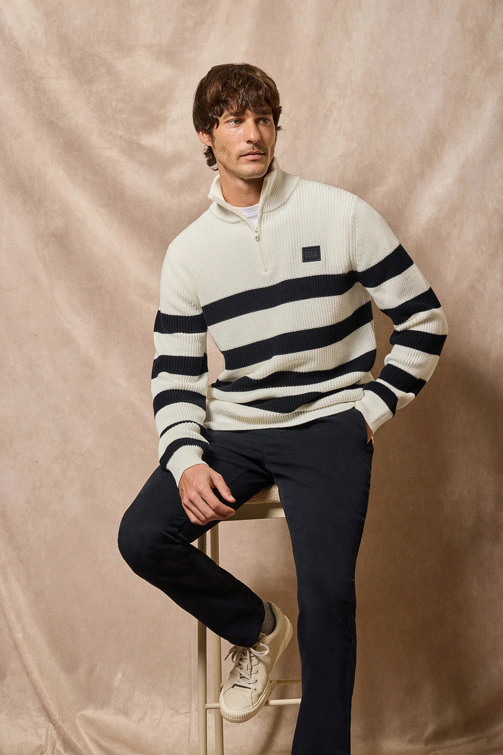 Blue and beige striped jumper Julen with Polo Club logo