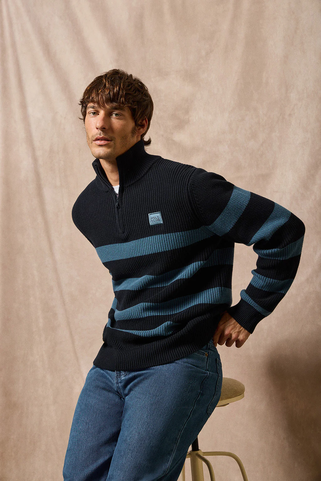 Blue and denim-blue striped jumper Julen with Polo Club logo - Image 13