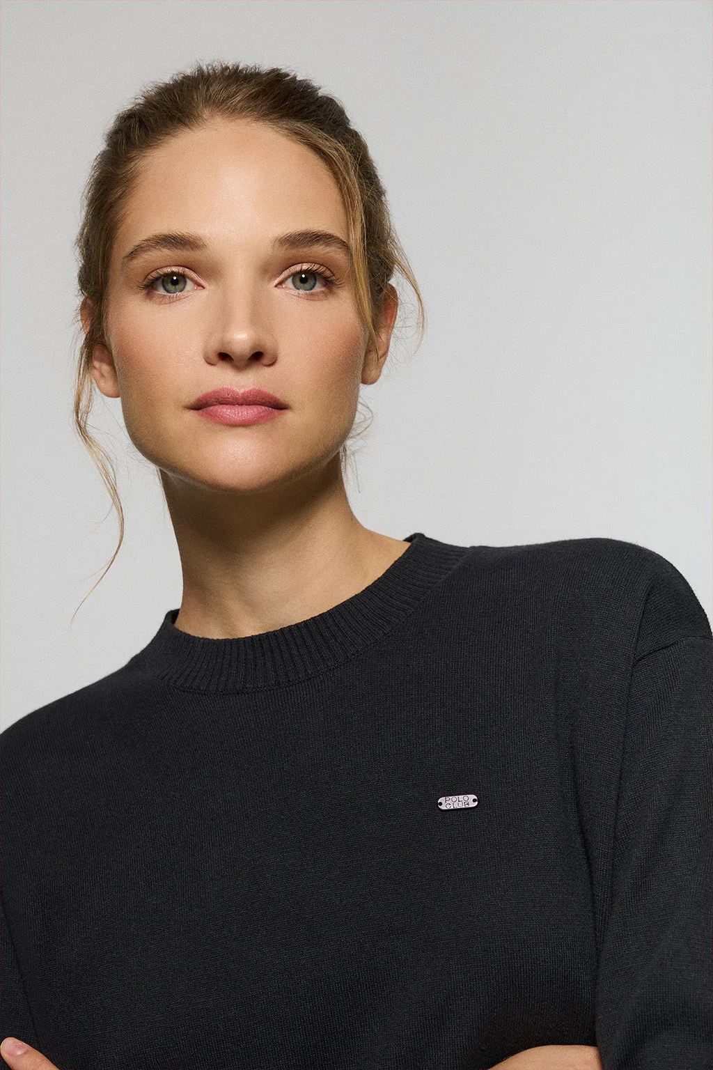 Black knit jumper Kacey with Polo Club pearly button - Image 3